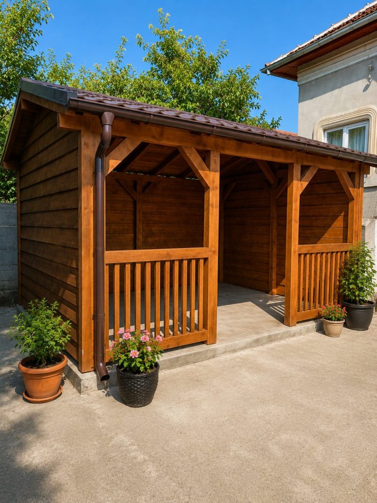Foișor semi-închis din lemn pentru grădină