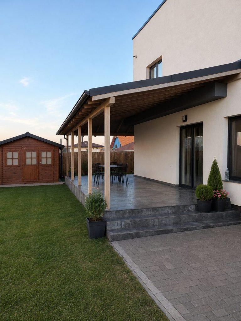 Extindere locuință cu terasă acoperită din lemn