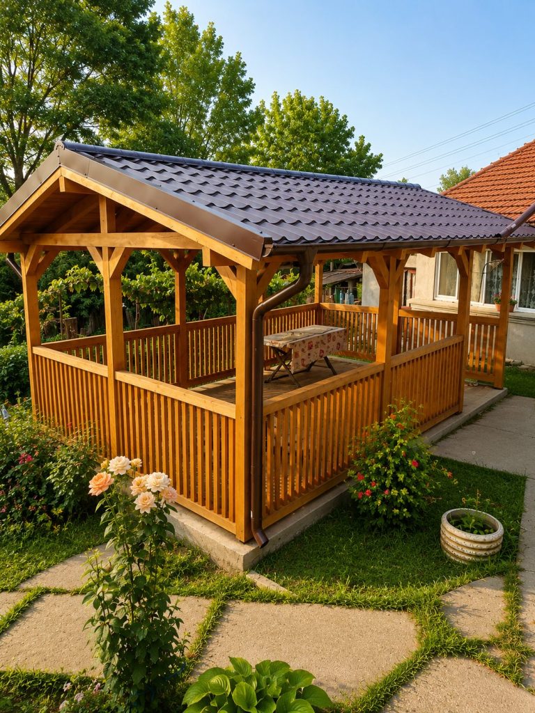 Foișor din lemn cu balustrade decorative
