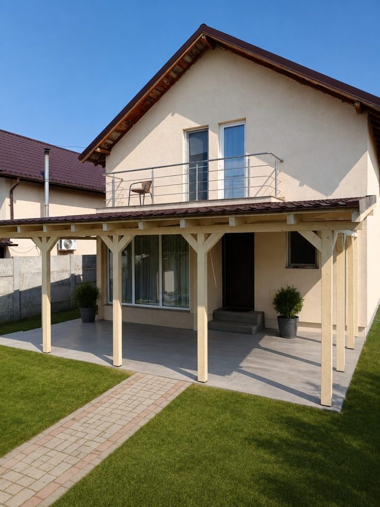 Terasă acoperită din lemn pentru locuință