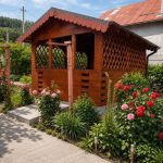 Foișor rustic din lemn cu grilaje decorative