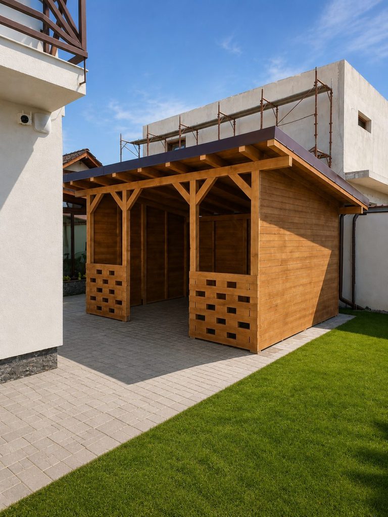 Foișor semiînchis din lemn cu design modern